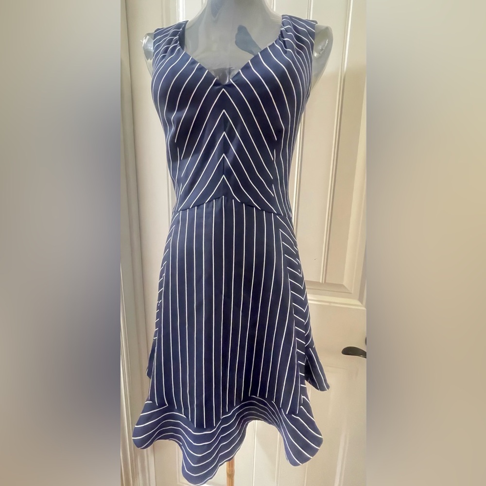 J. Crew Navy and White Chevron Midi Dress